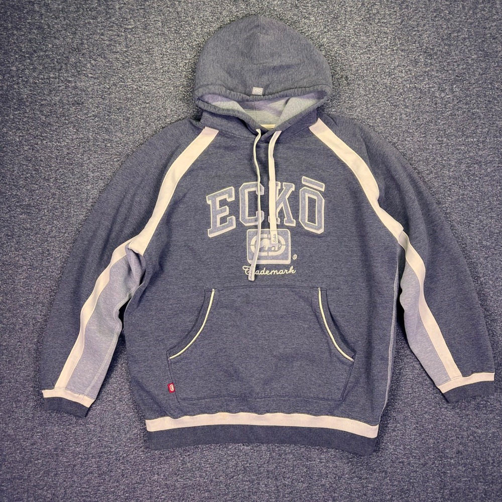 Ecko Unltd Hoodie Mens Large Gray White Y2K Streetwear Rhino Pullover Sweatshirt